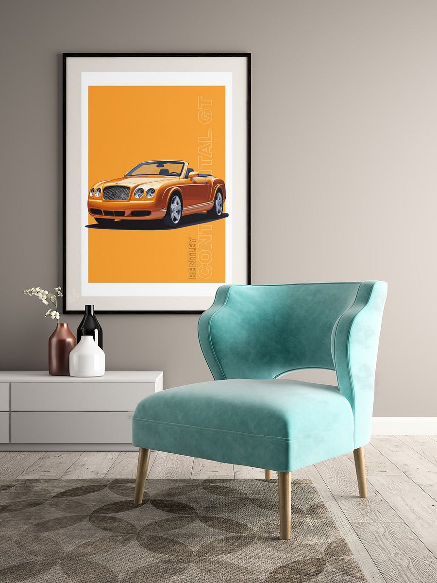 Luxurious Bentley Continental GT Poster, Sleek Convertible Sports Car Art, Exotic Automobile Illustration, Car Enthusiast Wall Decor product image (4)