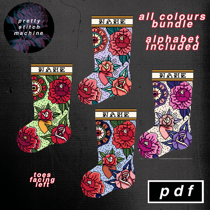 Traditional Florals Holiday Palette Left-Facing Christmas Stocking Pattern Bundle product image (1)