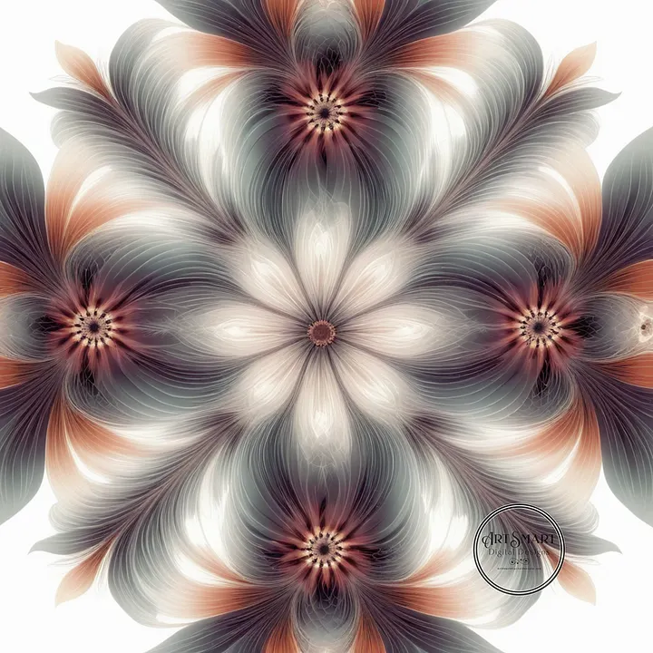 Seamless Pattern - Geometric Floral Pattern in Pale Oranges and Greens product image (1)