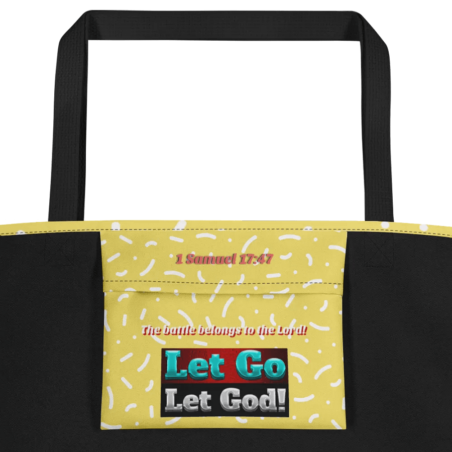 Yellow with Dots and Dashes Let Go and Let God Tote Bag with Pocket product image (3)