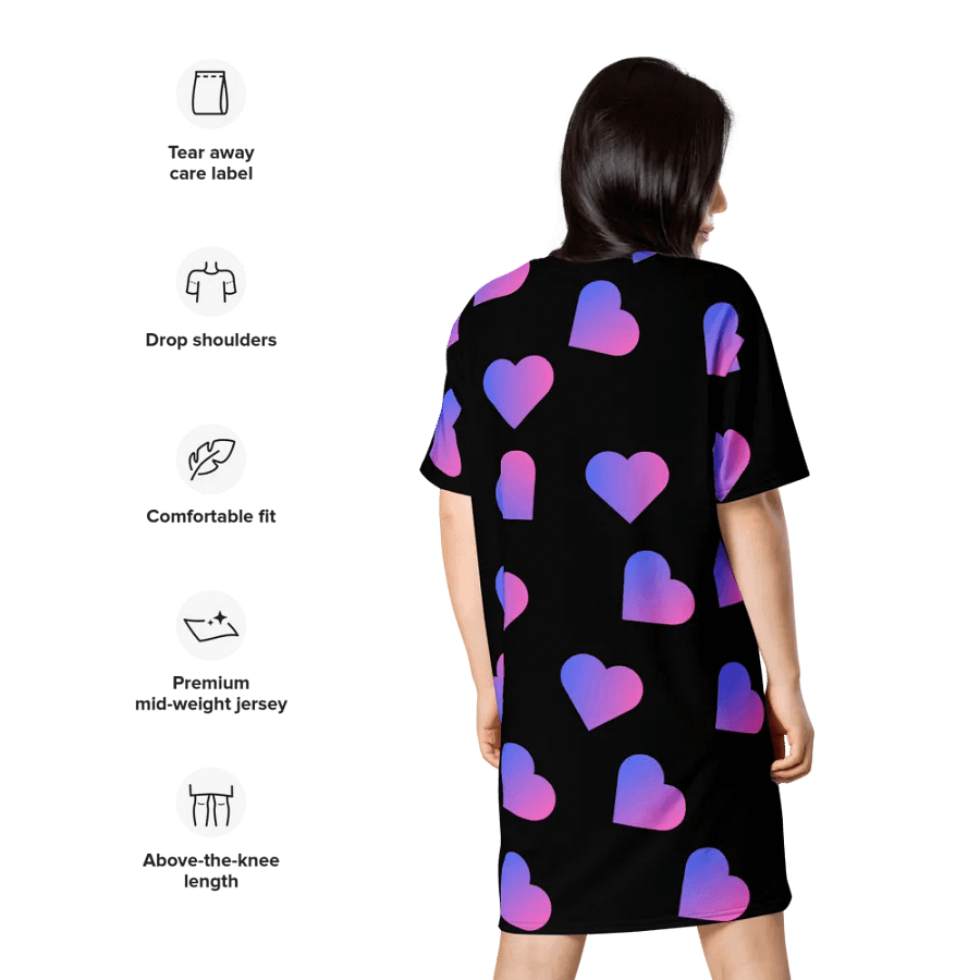 Love Pattern Pink Hearts on Black Background Ladies T Shirt Dress product image (10)