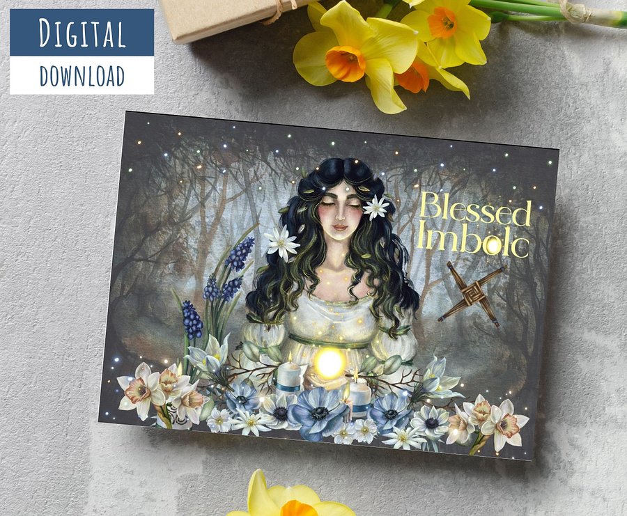 Printable Blessed Imbolc Card #3, Blank Inside, Goddess Brigid card product image (3)