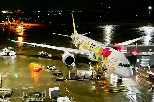 Scoot Pokémon Livery (9V-OJJ) at a Wet and Rainy Perth Airport after its arrival from Singapore Changi