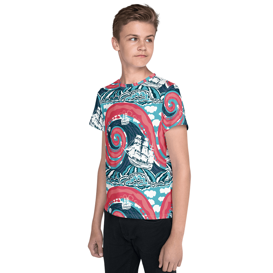 YOUTH | Boys’ Nautical Adventure Tee | Kraken Vibes All-Over Print | Ocean Explorer Edition | Monique Faella Designs™ product image (3)
