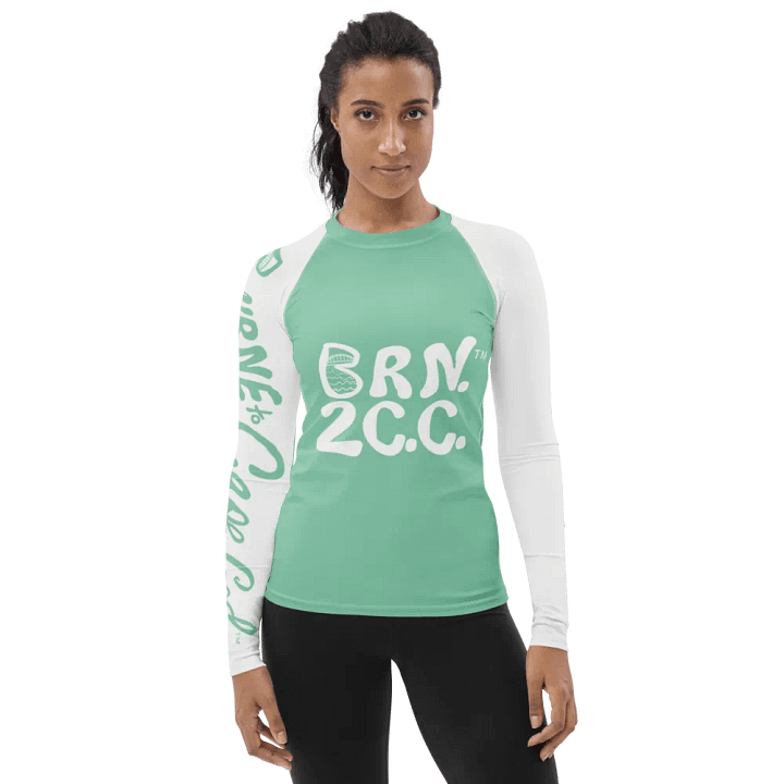 BOURNE to Cape Cod™ | Women's Rash Guard | BRN.2C.C.™ | Vista Blue Green with White Sleeves product image (1)