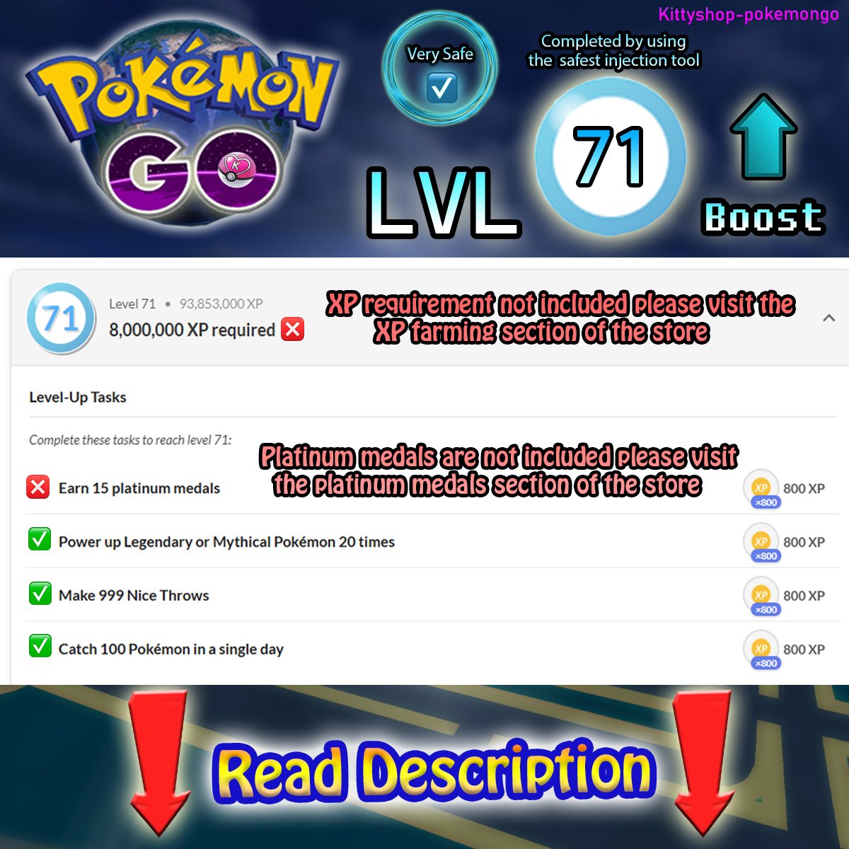 🔵Pokémon Go! LVL 71 Boost ⬆️- level 71 Quests completion fast and Very Safe by an experienced player product image (1)