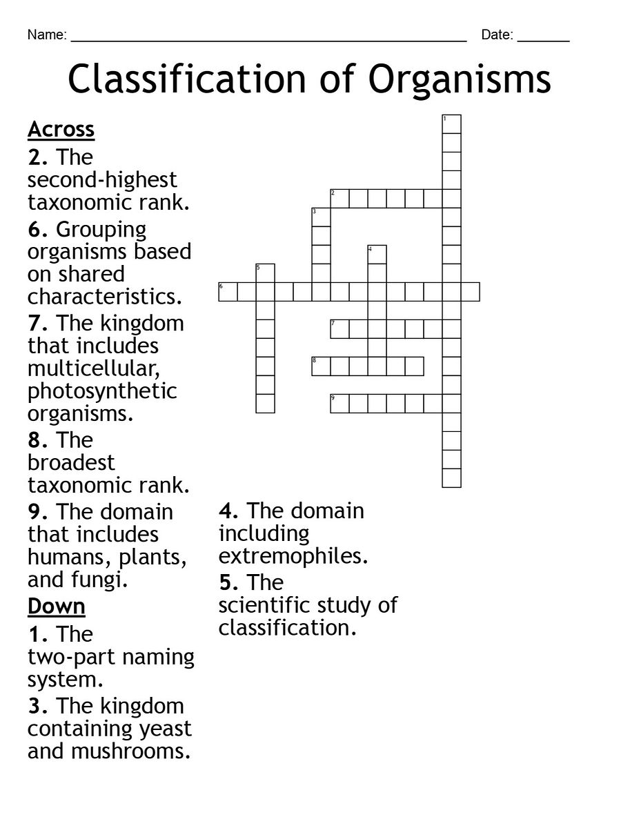 Classification of Organisms Crossword Puzzle product image (1)