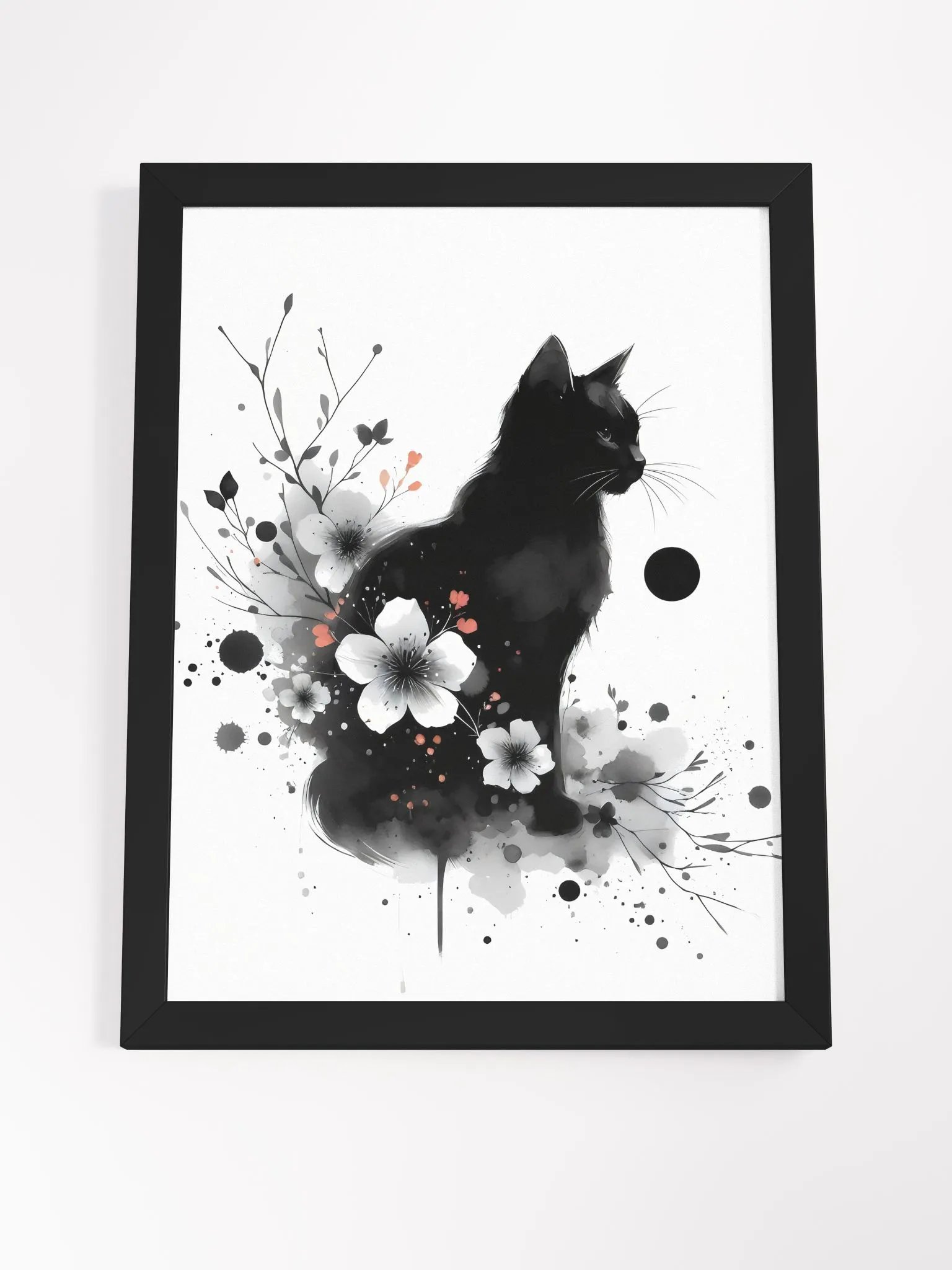 Black Cat Among Flowers, Digital Watercolor - Wall Art product image (8)