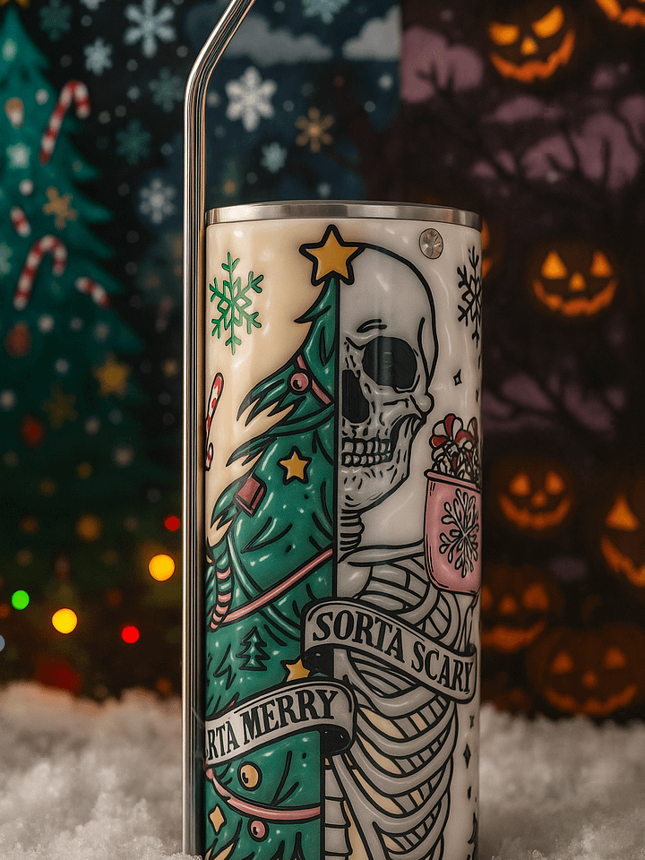 Sorta Merry Sorta Scary Christmas Glass Can – Retro Holiday Skeleton & Christmas Tree Tumbler | Funny Spooky Christmas Gift | Gothic Xmas Drinkware product image (1)