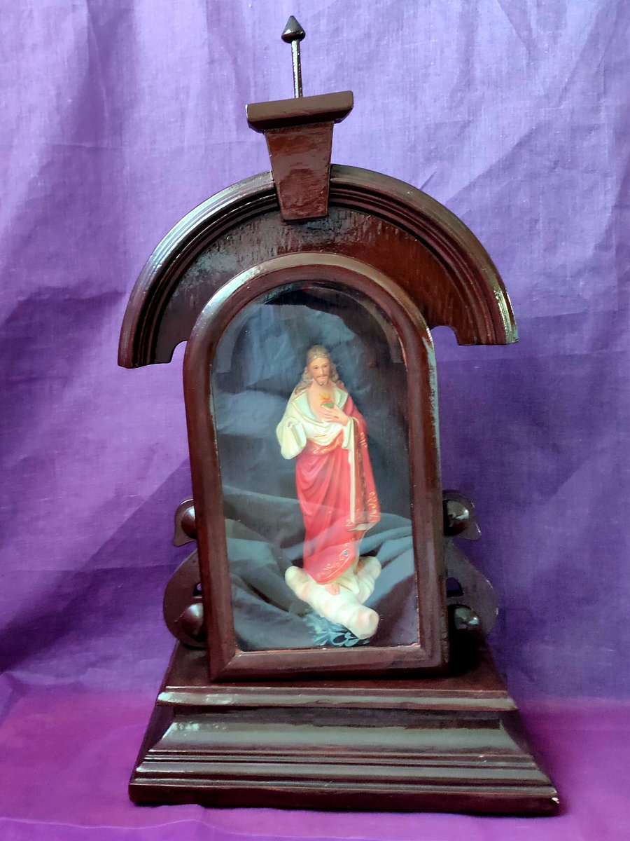 Pequeno altar religioso em madeira, oratório século XIX, vintage restaurado product image (8)