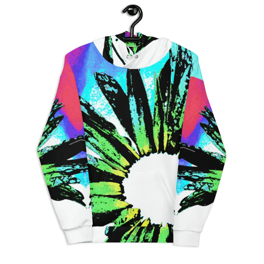 Abstract Vibrant Green Daisy Flower Unisex Pull On Hoodie product image (6)