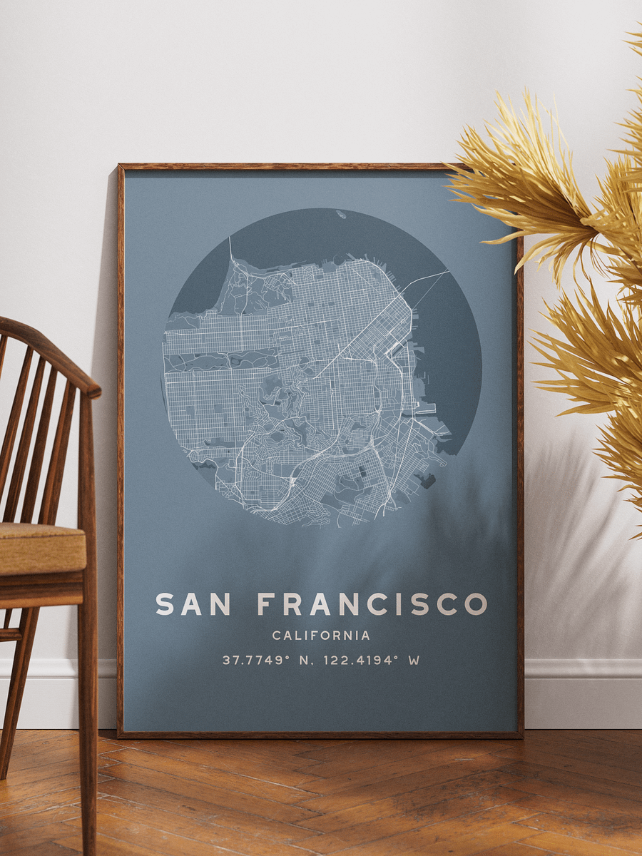 San Francisco Street Map Poster – Blue Minimalist Circular City Art product image (1)