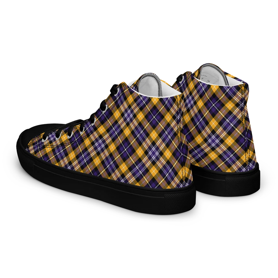 Purple and Yellow Gold Sporty Plaid Men's High Top Shoes product image (9)