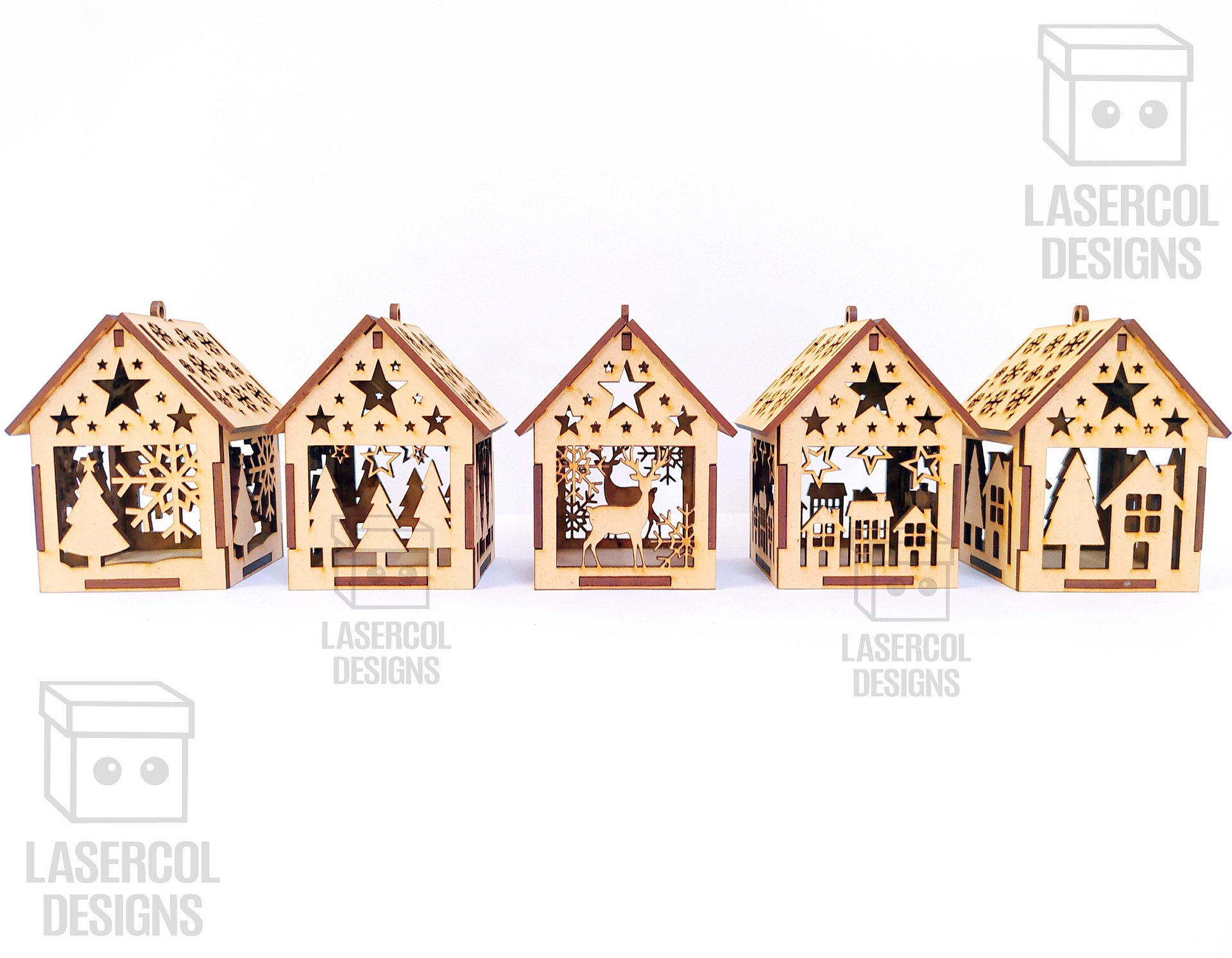 Christmas House Ornaments Set 4 (2 Sizes, 5 Styles) - Laser Cut Files product image (10)
