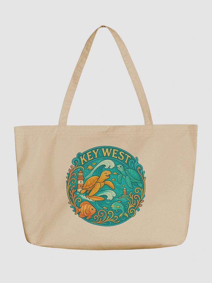 Key West Organic Cotton Tote Bag with Turtles, Fish, and Lighthouse product image (2)