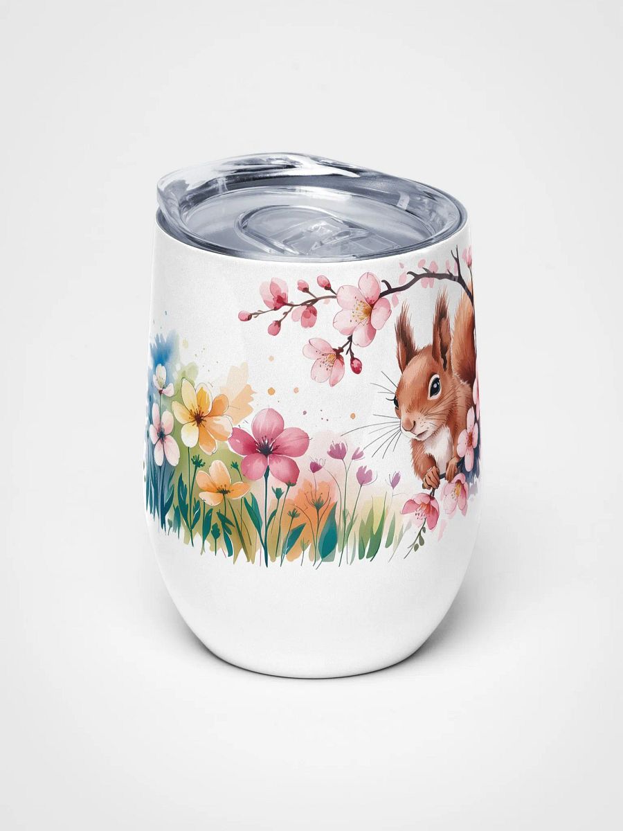 Curious Squirrel Among Cherry Blossoms 12 Oz Wine Tumbler – Delightful Watercolor Squirrel & Blossom Design product image (2)