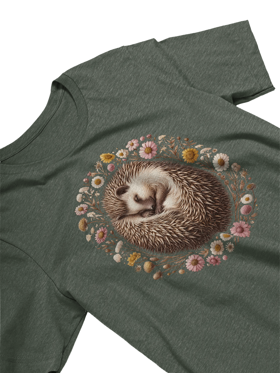 Sleeping Hedgehog T-Shirt, Cute Woodland Animal Tee, Floral Hedgehog Nature Shirt, Wildlife Lover Gift, Cozy Forest-Inspired Unisex T-shirt product image (3)