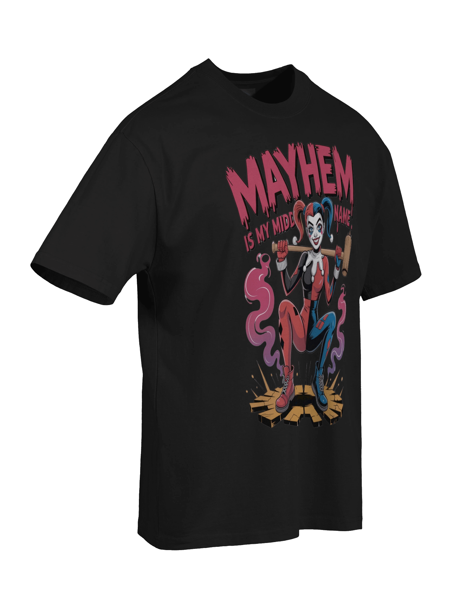 Mayhem's Middle: Harley Quinn Mallet Rampage Oversized Faded Unisex T-Shirt product image (8)