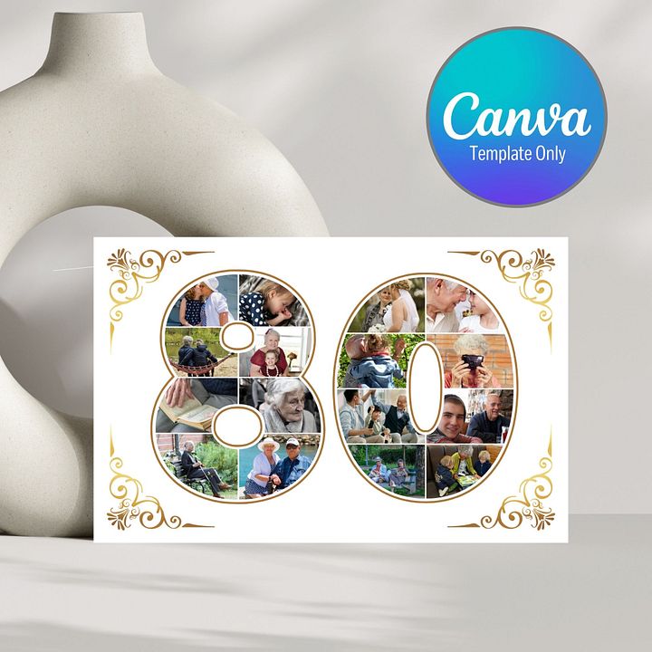 Eighty Year Celebration Card Photo Collage Canva Template product image (1)
