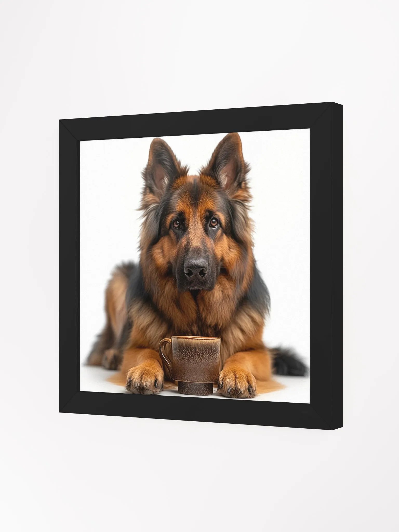 Cute Coffee Lover German Shepherd Dog Framed Wall Art product image (28)