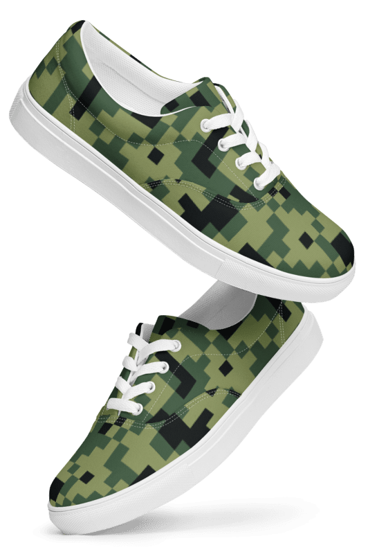 Military Green Camouflage Pixels Camo Pattern Men's Lace-Up Canvas Shoes product image (6)