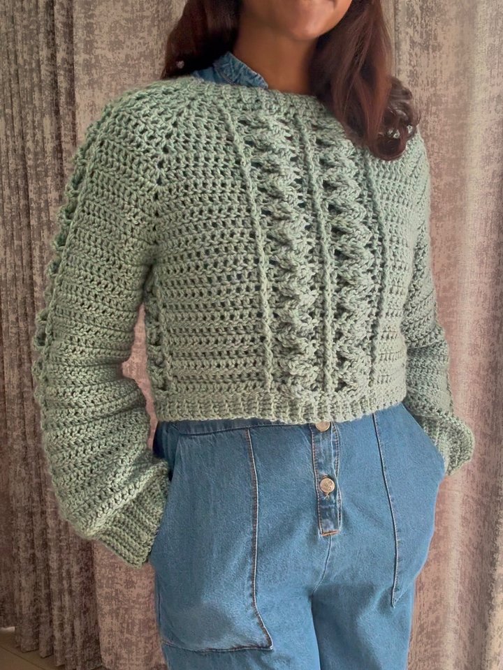 Crochet Raglan Cable Sweater Written Pattern product image (1)