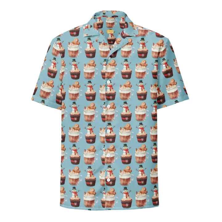 Xmas tea time gingerbread man latte cupcake Unisex Hawaiian Shirt product image (1)
