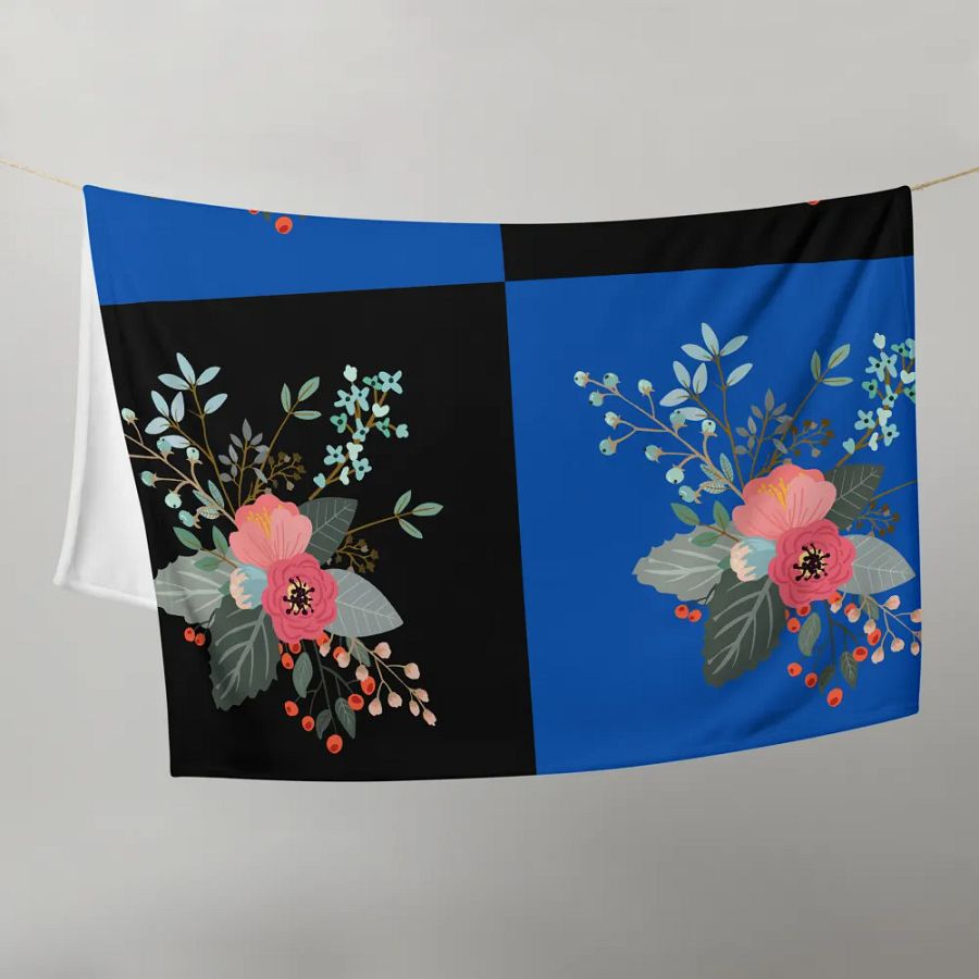 Flower on Black and Blue Pattern Throw Blanket | Floral Pattern Blanket product image (10)