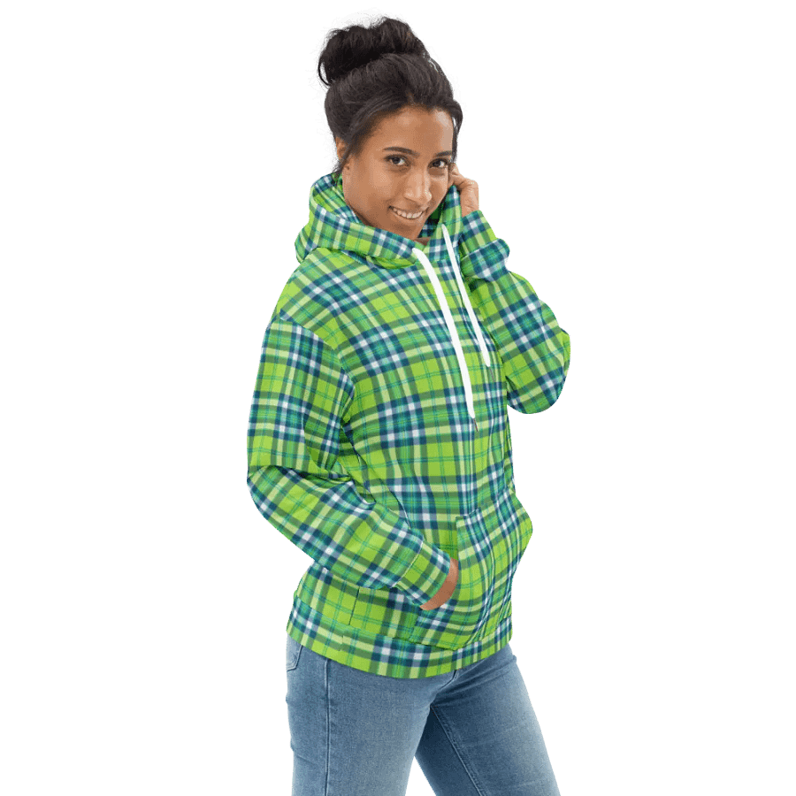 Lime Green and Turquoise Plaid Hoodie product image (1)