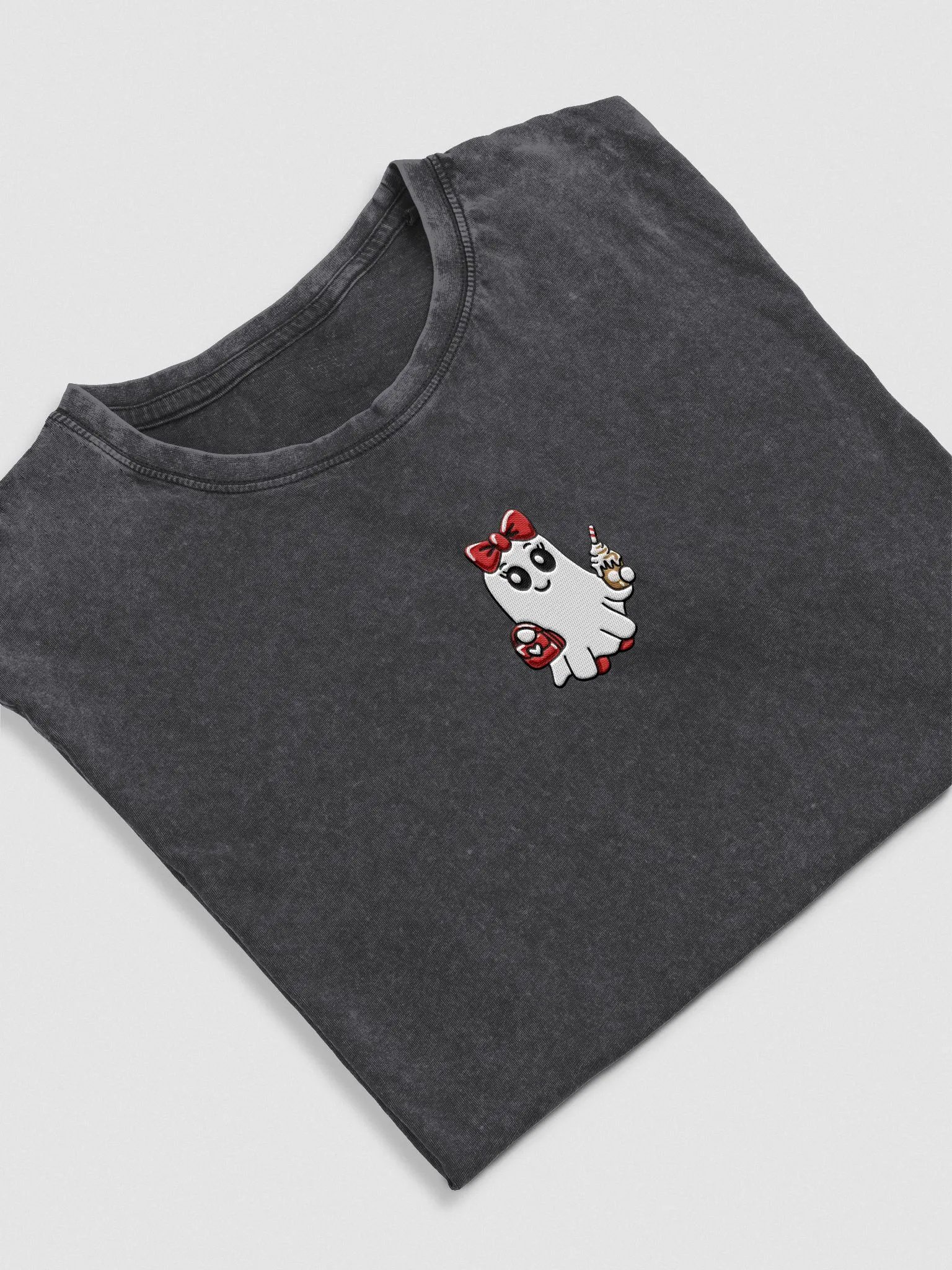Stylish Ghost Embroidered Semi-fitted Denim T-Shirt product image (3)