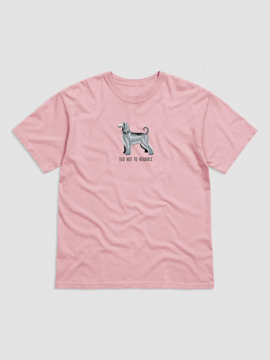 Too Hot To Houndle T-Shirt(Embroidered) of an Afghan Hound(Gray/Blue) product image (17)