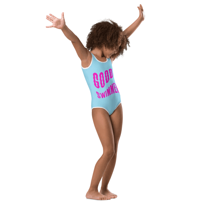 Good Swimmer Fuxia on Light Blue Kids Swimsuit product image (1)