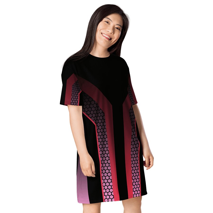Exclusive Oversized T-Shirt Dress with Hexagonal Pattern in Pink and Magenta - Stretchy Fabric, Sizes 2XS-6XL product image (4)
