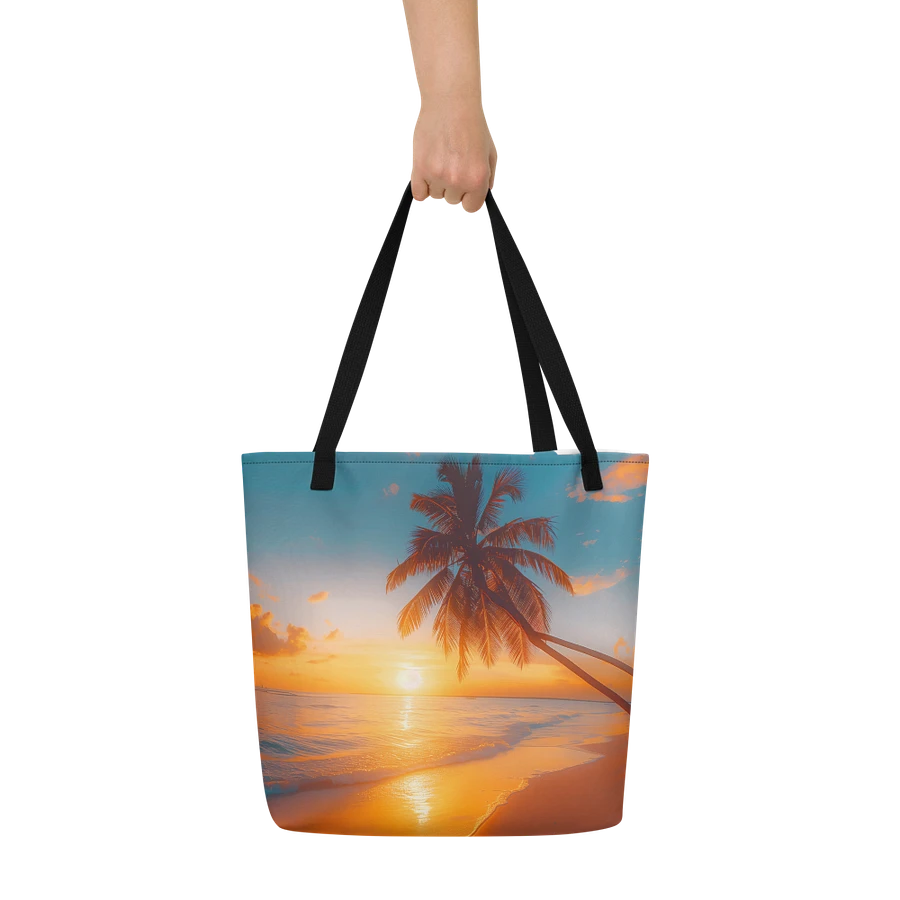 Tote Bag: Sunset at Beach Palm Trees Island Ocean Waves Design product image (6)