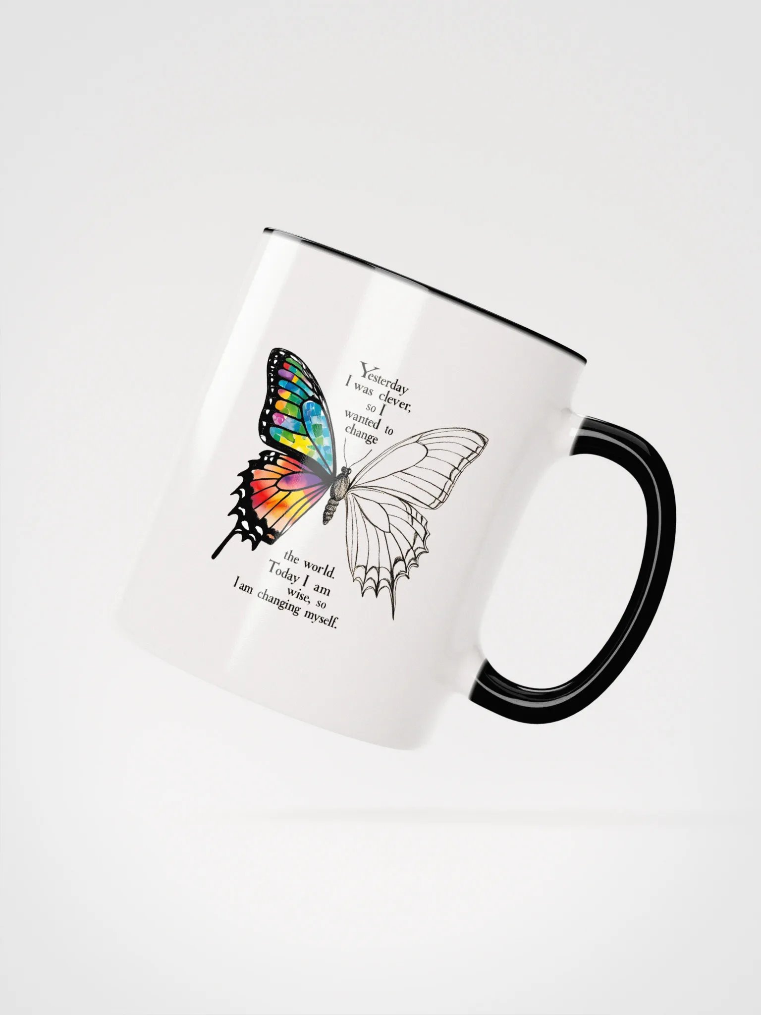 Yesterday I was clever, so I wanted to change the world. Today I am wise, so I am changing myself - Ceramic Mug with Color Inside product image (2)