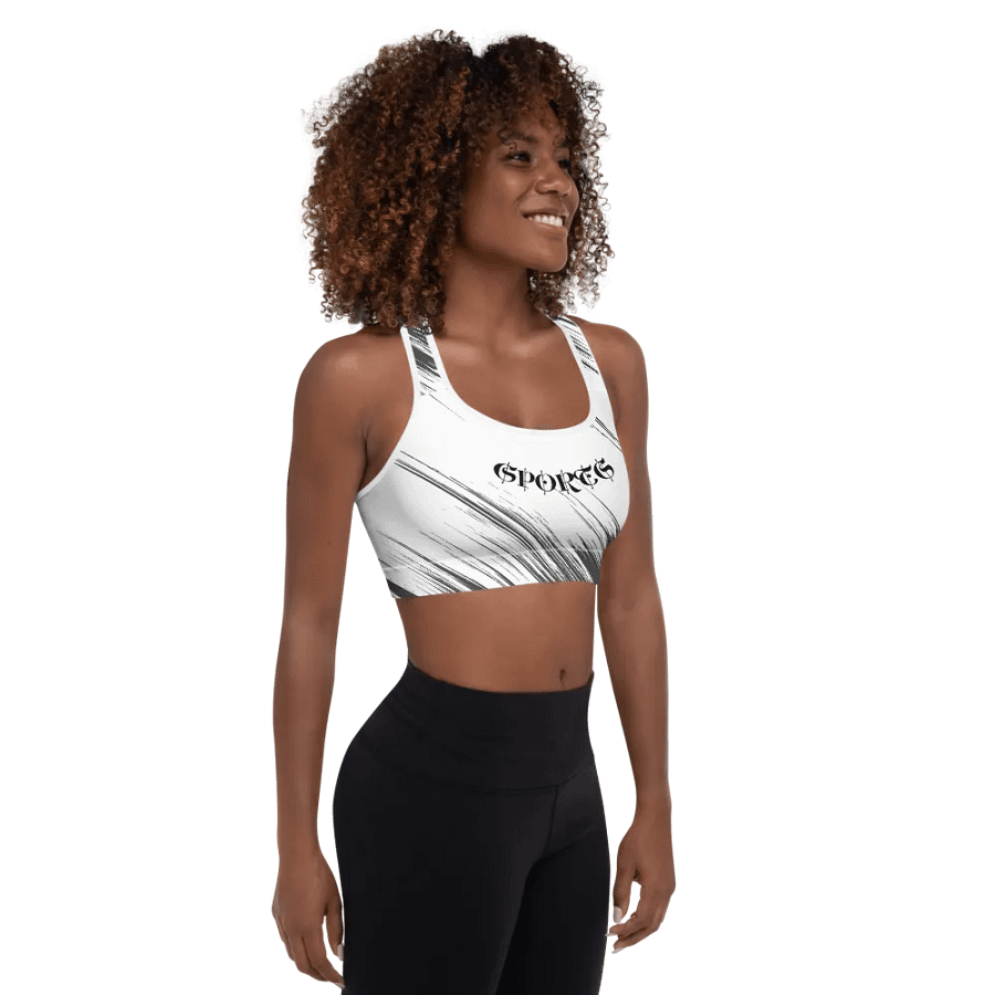 Black and white abstract style with Sports Quoted-All-Over Print Padded Sports Bra. product image (4)