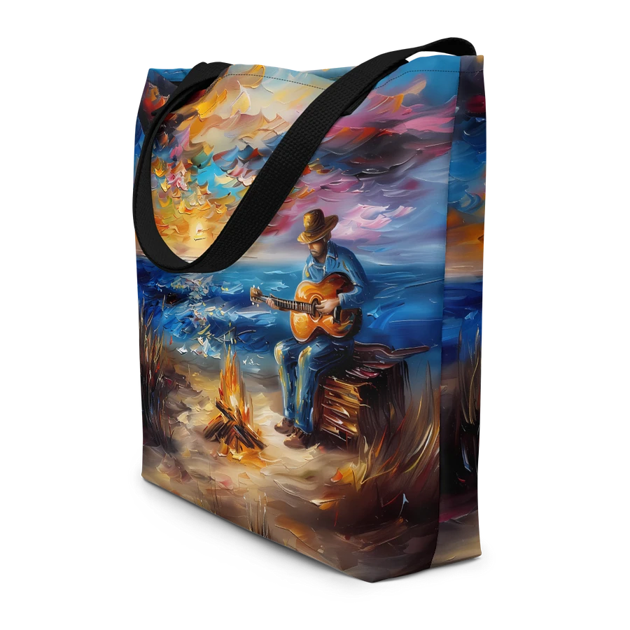 Tote Bag: Musician with Guitar Beach Sunset Weekend Getaway Vibrant Art Style Design product image (4)