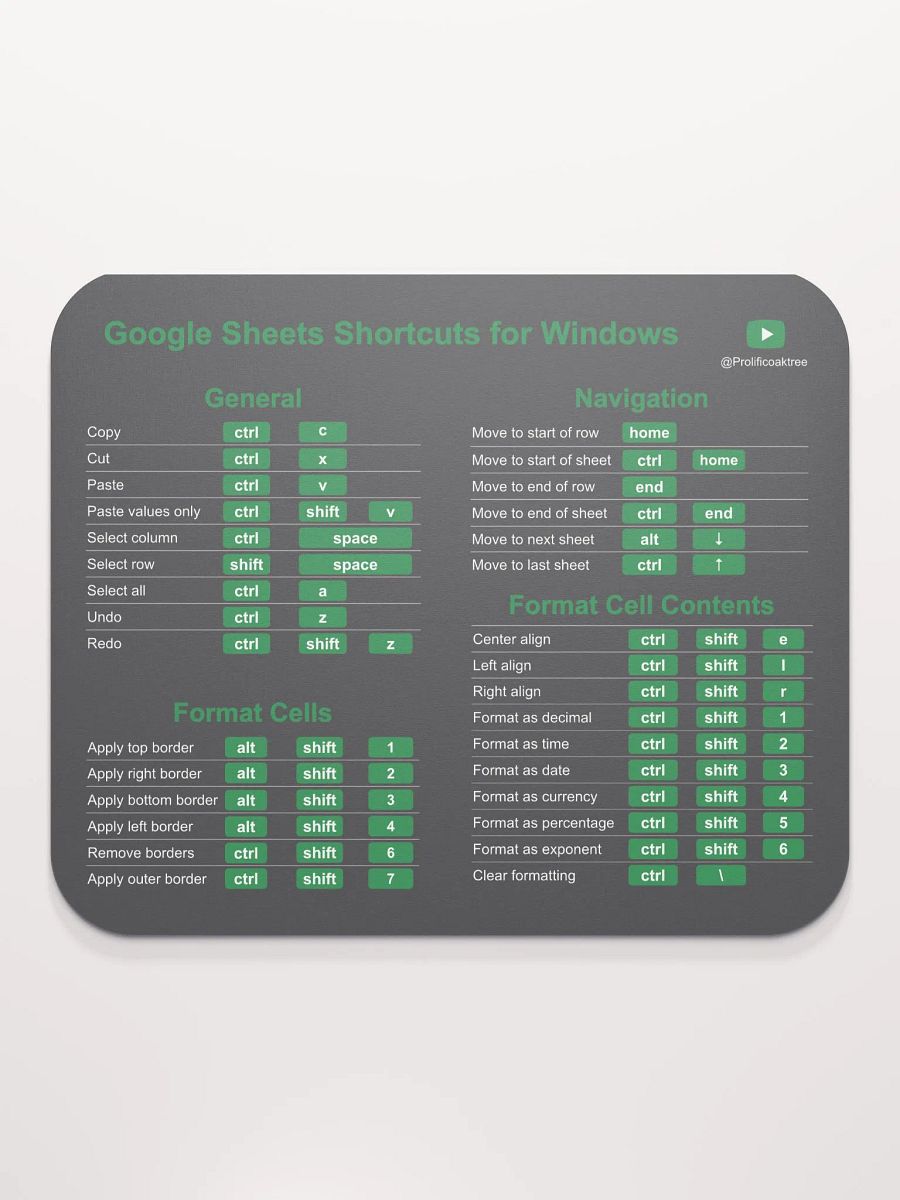Keyboard Shortcuts Mouse Pad for Windows - Google Sheets product image (2)