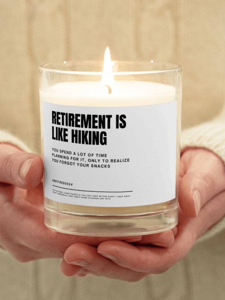 Funny retirement gift for hiker colleague soy wax vegan candle product image (1)