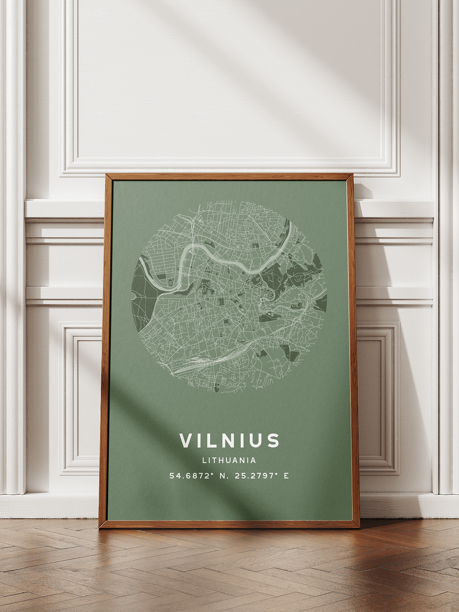 Vilnius Street Map Poster – Sage Green Minimalist Circular City Art product image (1)