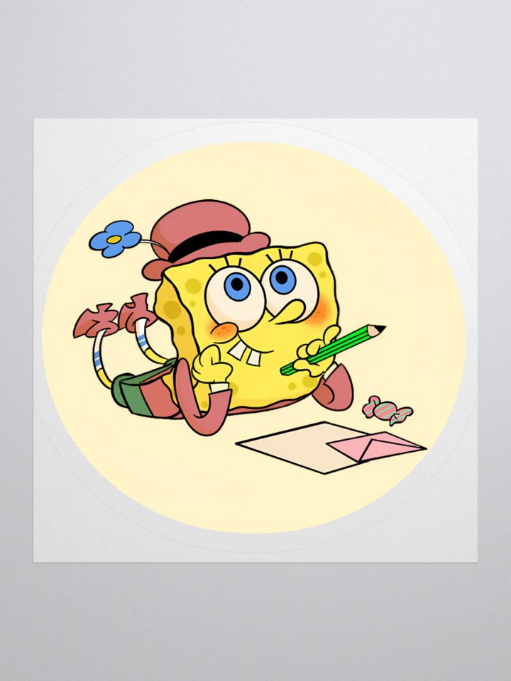 Cute Yellow Sponge Writing a Letter Sticker - Whimsical Cartoon product image (1)