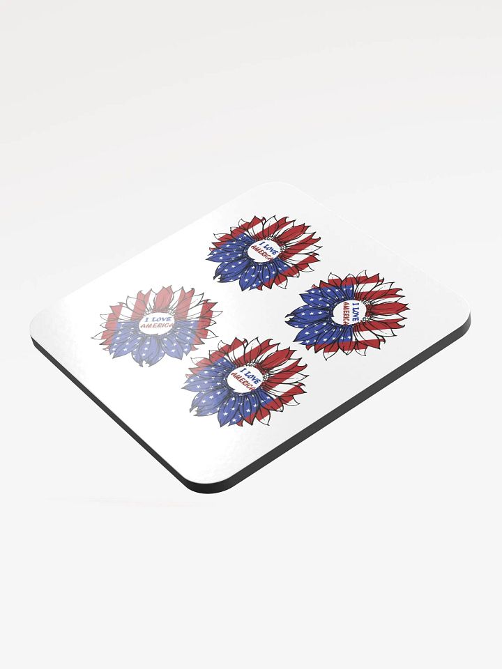 Glossed cork coaster with inspirational design. I LOVE AMERICA. product image (1)