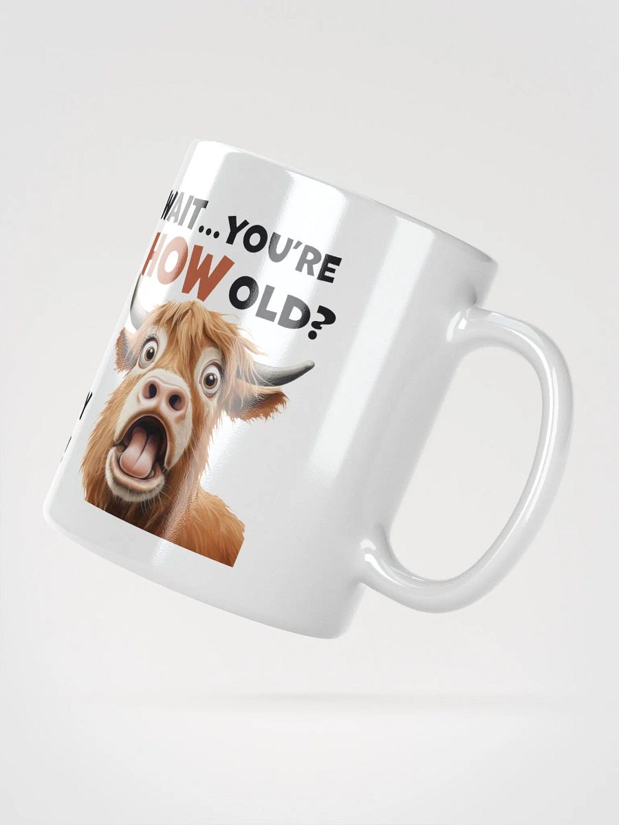 "You're HOW old?" Shocked pig, rabbit and cow. White glossy mug product image (3)