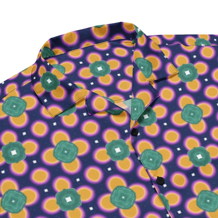 Hawaiin Style Shirt, Button Up, Unisex, Purple-Teal Green-Gold product image (2)