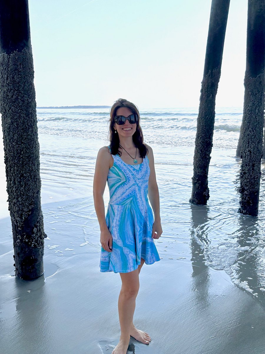 Bright Cyan Starfish Skater Dress | Ocean-Inspired Sleeveless Fit & Flare Dress | Monique Faella Designs™ product image (5)