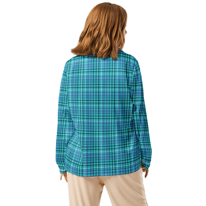Teal Plaid Long Sleeve Pajama Shirt product image (2)