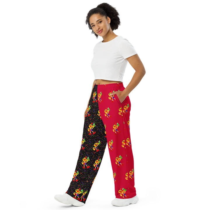 Split Red and Arcade All-Over Boyoyoing Unisex Wide-Leg Pants product image (1)