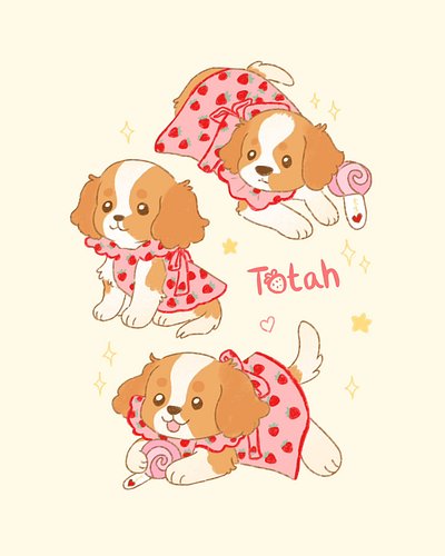 Totah with her little strawberry pink dress 💖🐶🍓 and her new toy 💕 
I can’t think of anything else to draw except my little To...