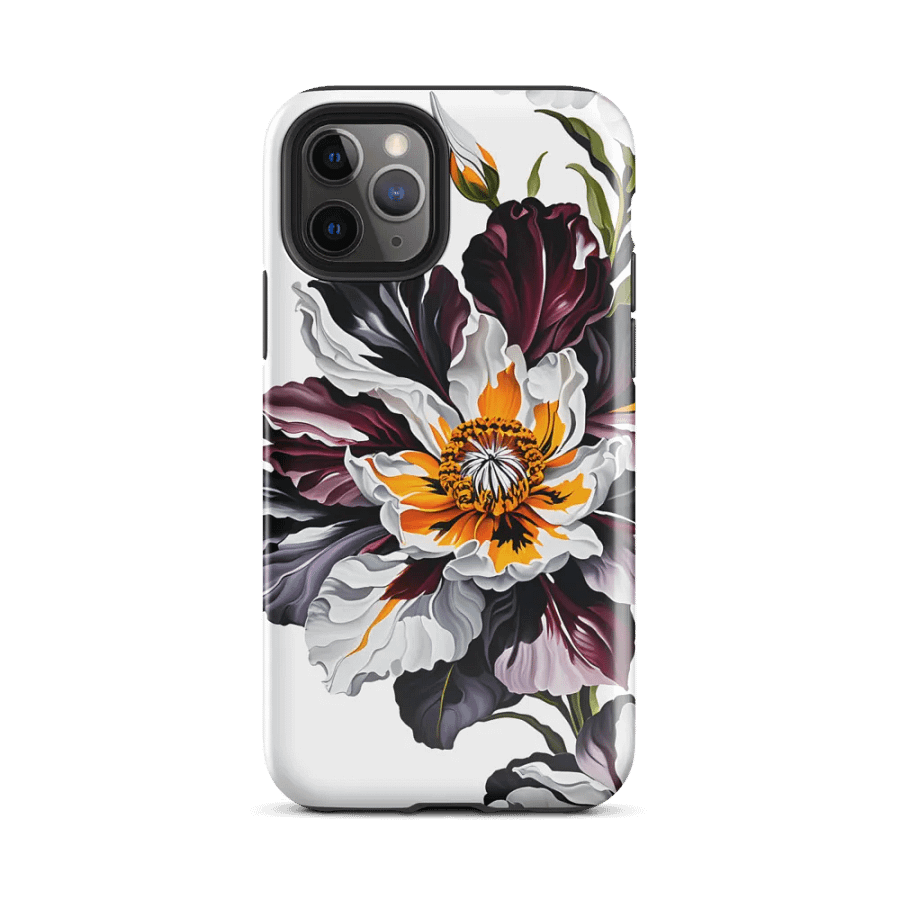 Tough Phone Case for iPhone® - Flowers in Crimson and Gray on a White Background product image (2)