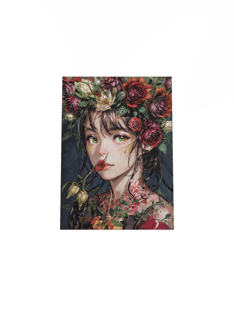 "Enchanted Bloom" Art Print - Whimsical Fantasy Girl with Floral Crown & Green Eyes - Botanical Portrait Wall Art product image (25)